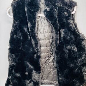 Nicole Miller Charcoal reversible  Faux Fur and puffer Vest